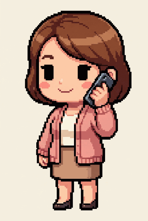 Pixel-art illustration: a prospective client on the phone, listening
